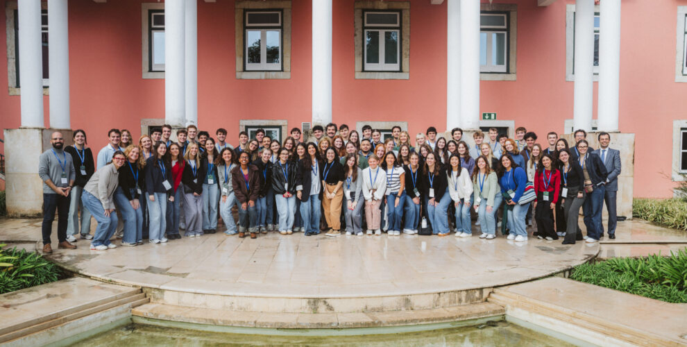 Group photo of the SiPN Spring 2025 students and staff taken at FLAD during orientation day in Lisbon, Portugal.
